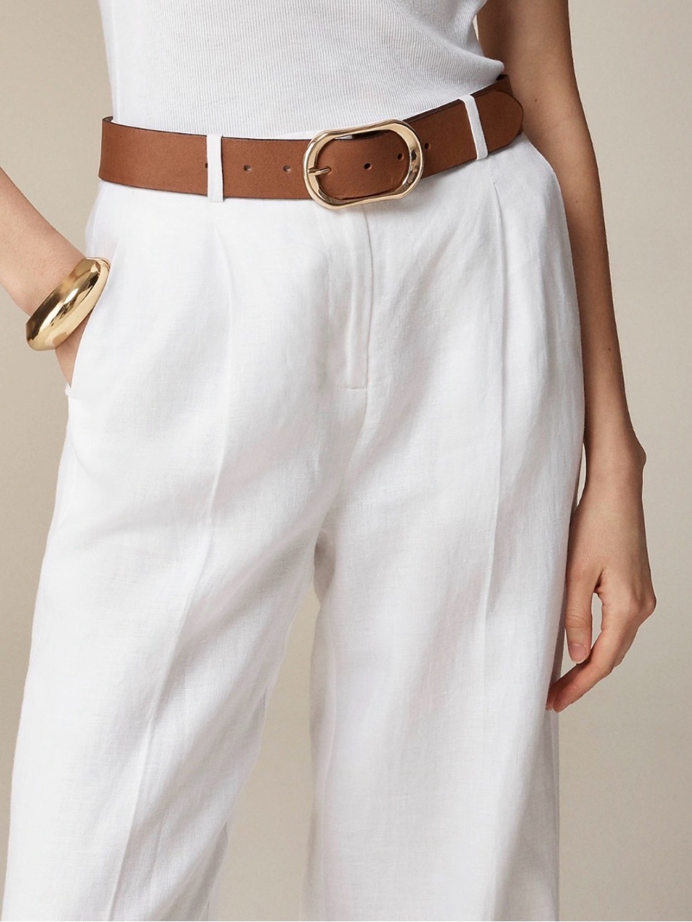J. Crew Essential Wide-Leg 100% Linen-Blend Pants in White